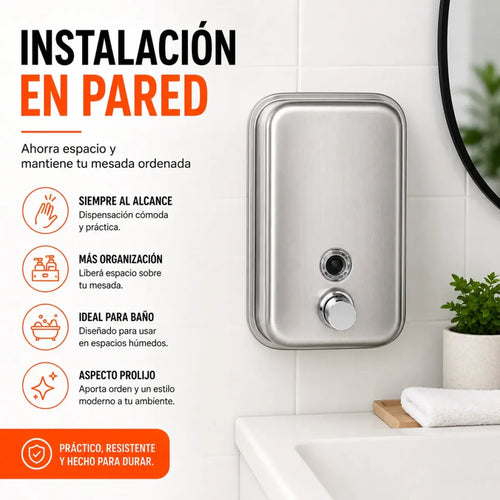 Dispenser Jabon Liquido Acero Inox 500 Ml Premium Pared