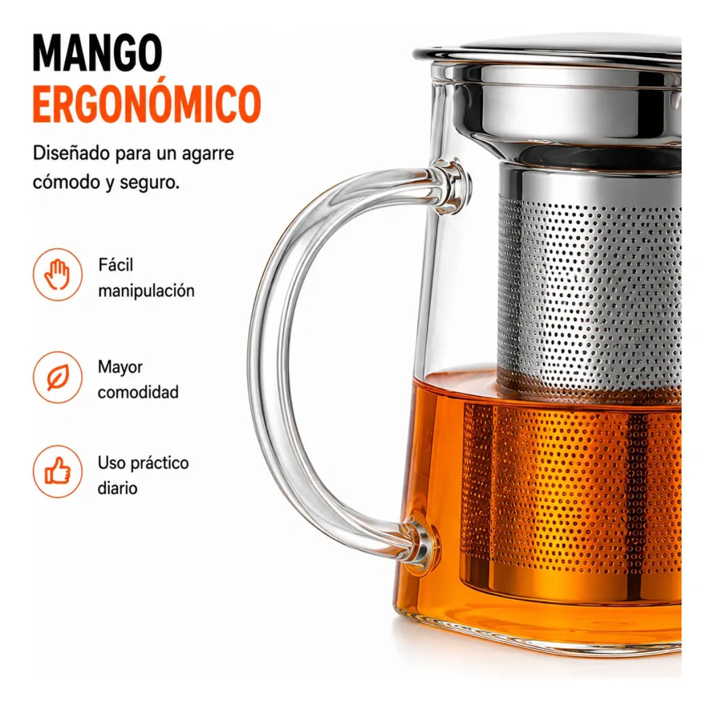 Tetera De Vidrio 750ml Infusor Filtro De Acero Inoxidable