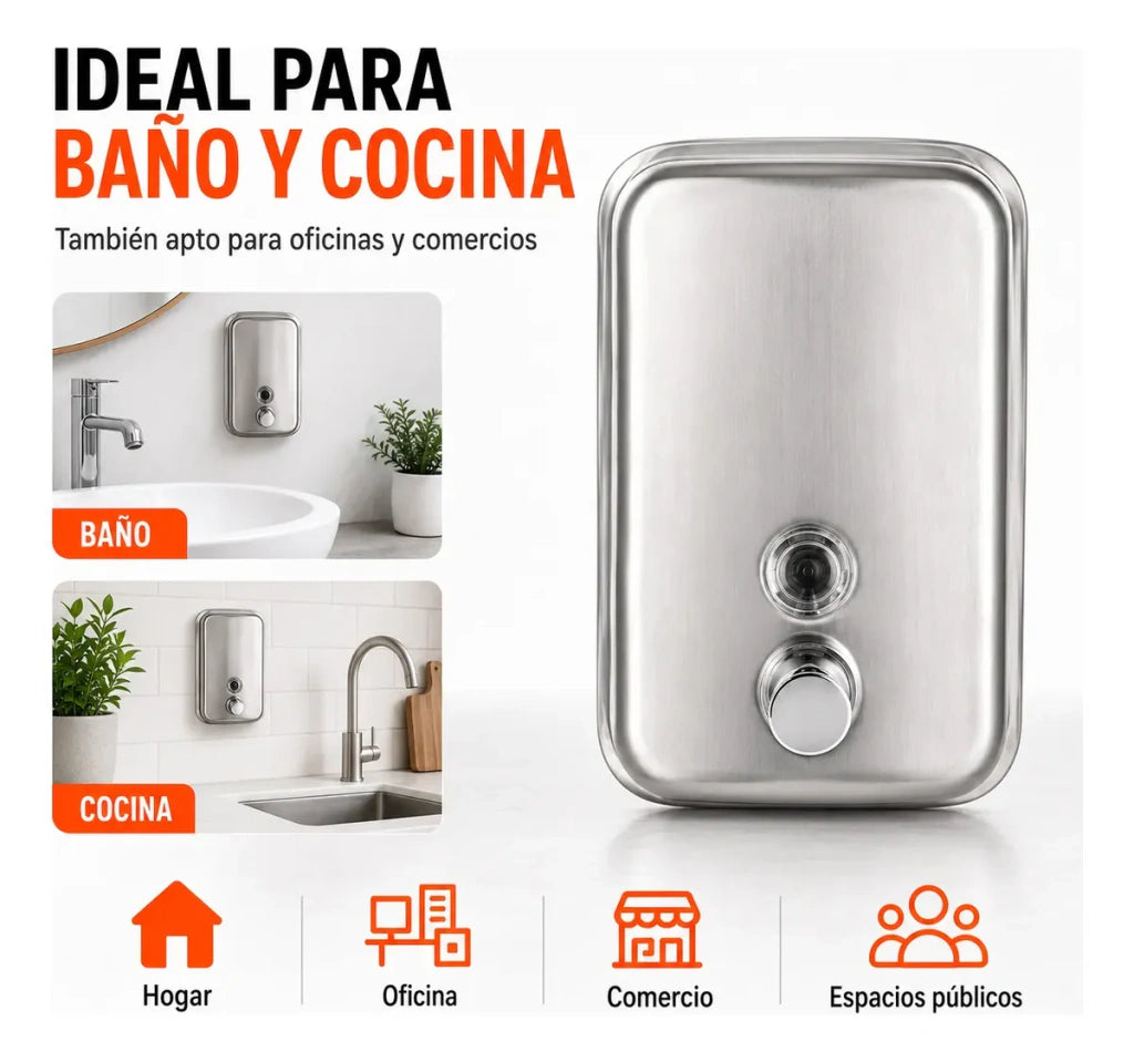 Dispenser Jabon Liquido Acero Inox 500 Ml Premium Pared