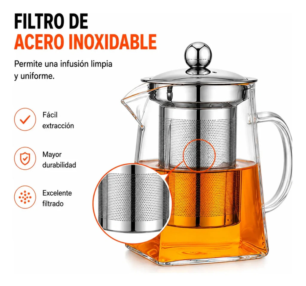 Tetera De Vidrio 750ml Infusor Filtro De Acero Inoxidable