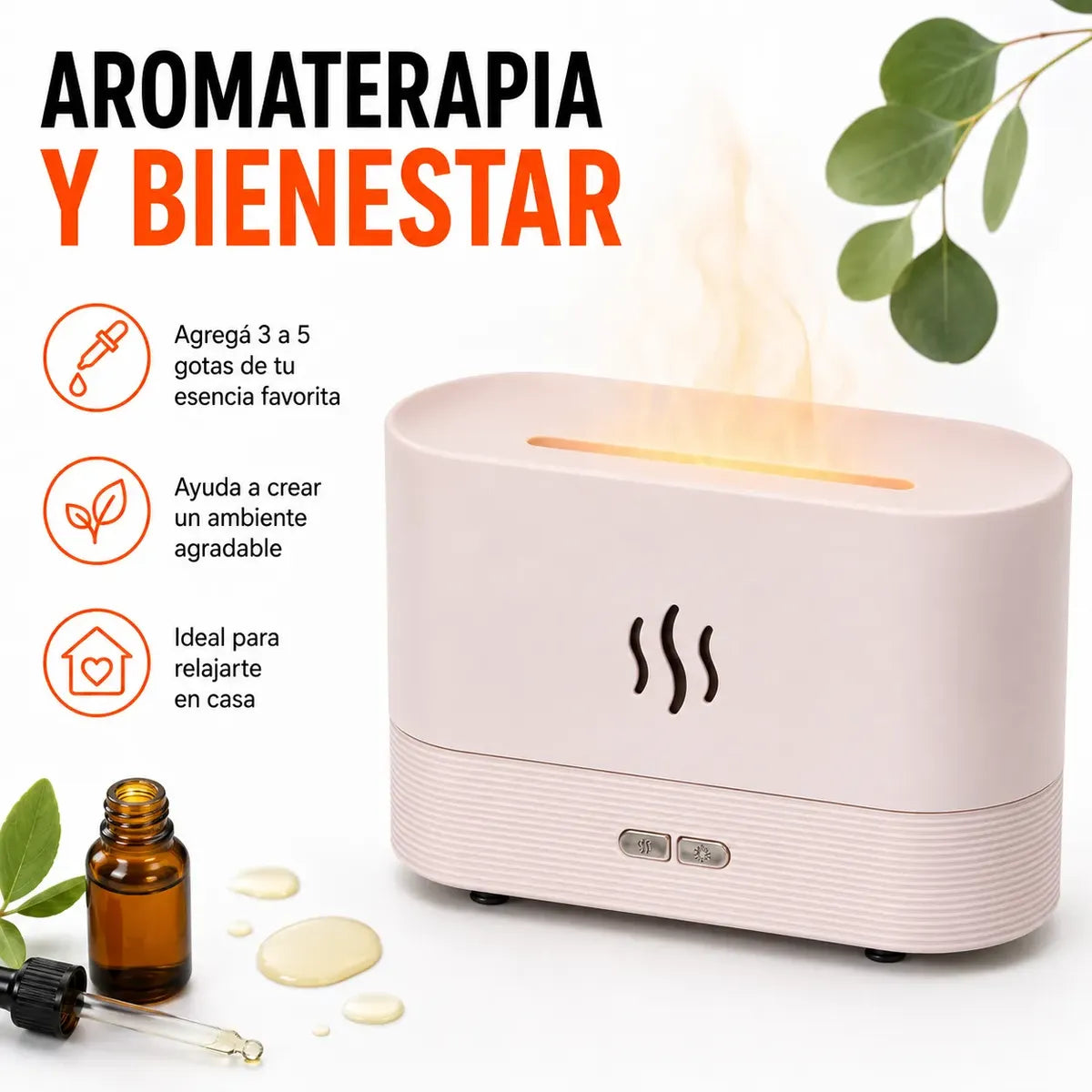 Humidificador Difusor Aroma Silencioso Efecto Fuego 180ml