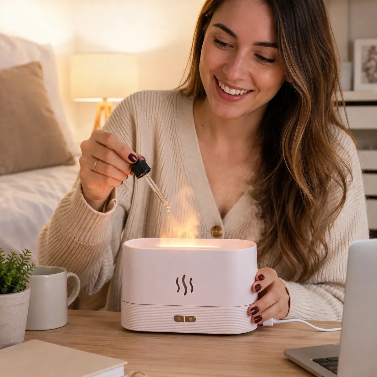Humidificador Difusor Aroma Silencioso Efecto Fuego 180ml