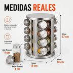 Especiero Giratorio Acero Inoxidable con 16 Frascos de Vidrio
