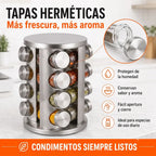 Especiero Giratorio Acero Inoxidable con 16 Frascos de Vidrio