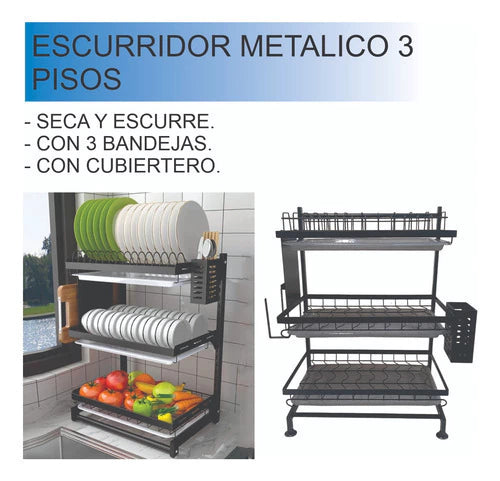 Secaplatos Organizador Escurridor Metalico 3 Pisos
